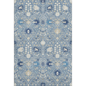 HomeRoots 10' X 14' Washable Denim Blue, Beige & Ivory Oriental Area Rug with UV Protection for Homes 679198