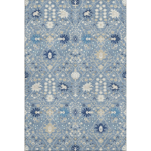 HomeRoots 10' X 14' Washable Denim Blue, Beige & Ivory Oriental Area Rug with UV Protection for Homes 679198