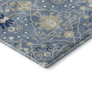 HomeRoots 10' X 14' Washable Denim Blue, Beige & Ivory Oriental Area Rug with UV Protection for Homes 679198