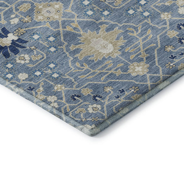 HomeRoots 10' X 14' Washable Denim Blue, Beige & Ivory Oriental Area Rug with UV Protection for Homes 679198