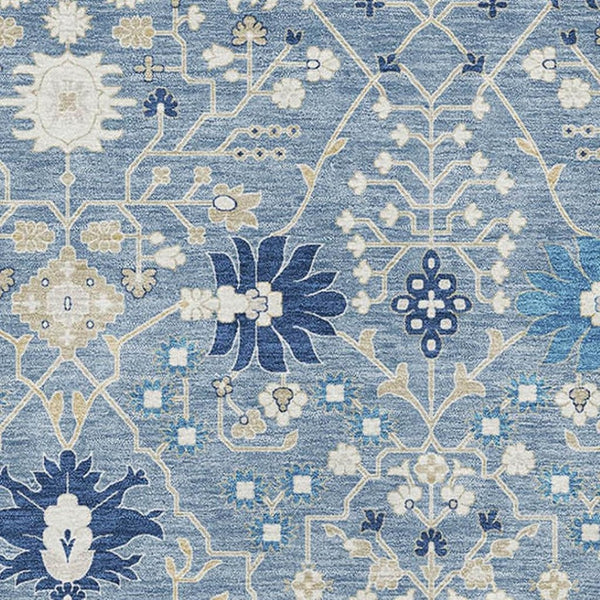 HomeRoots 10' X 14' Washable Denim Blue, Beige & Ivory Oriental Area Rug with UV Protection for Homes 679198