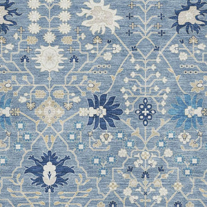 HomeRoots 10' X 14' Washable Denim Blue, Beige & Ivory Oriental Area Rug with UV Protection for Homes 679198