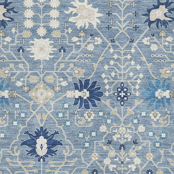 HomeRoots 10' X 14' Washable Denim Blue, Beige & Ivory Oriental Area Rug with UV Protection for Homes 679198