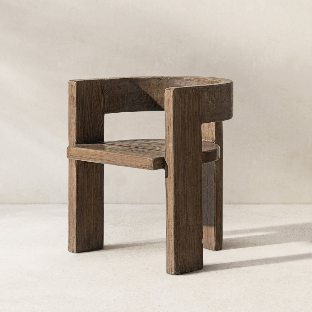 English Elm Soren Reclaimed Elm Sculptural Dining Chair with Wraparound Back Wabi-sabi Craft Brown B2719P474457