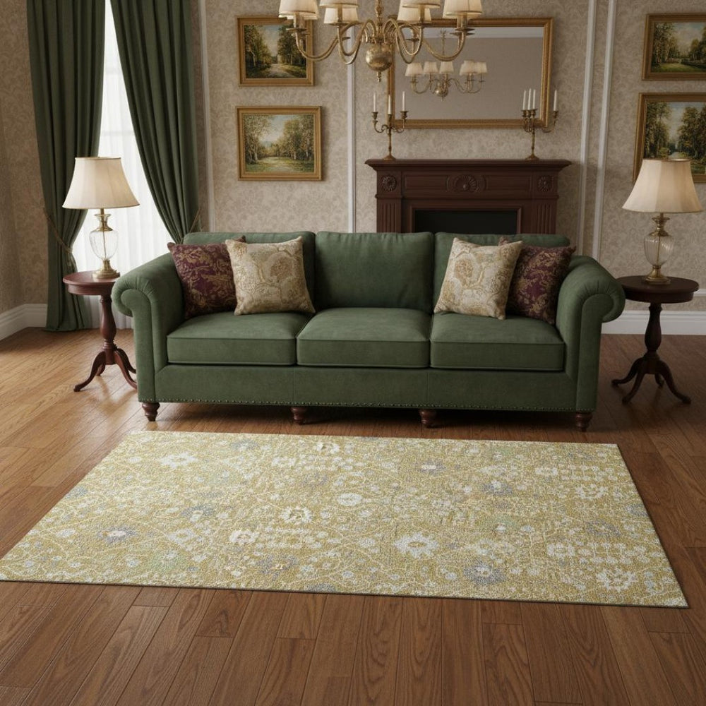 HomeRoots 5' X 8' Gold Gray Ivory Oriental Area Rug - Washable, Stain Resistant, UV Protected for Homes 679200
