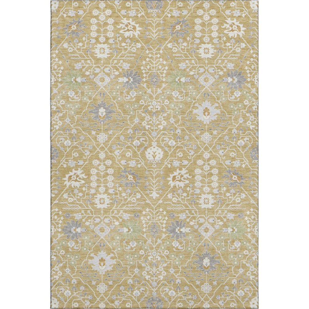 HomeRoots 5' X 8' Gold Gray Ivory Oriental Area Rug - Washable, Stain Resistant, UV Protected for Homes 679200
