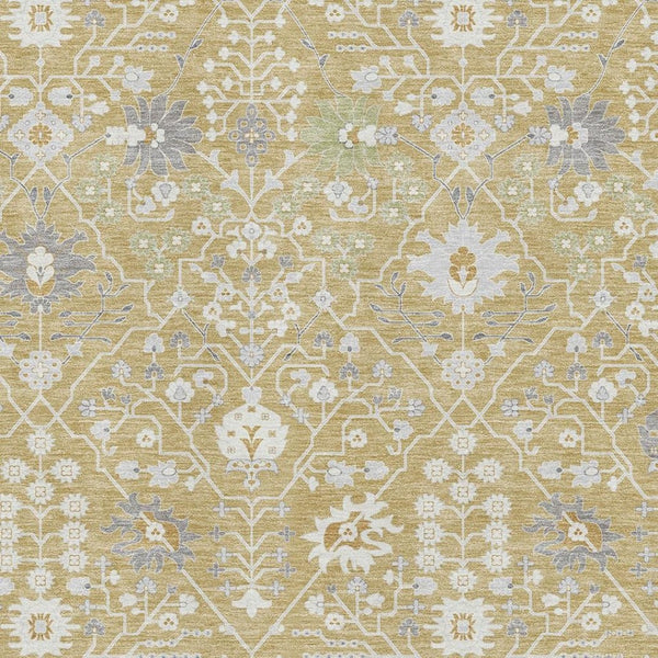 HomeRoots 5' X 8' Gold Gray Ivory Oriental Area Rug - Washable, Stain Resistant, UV Protected for Homes 679200
