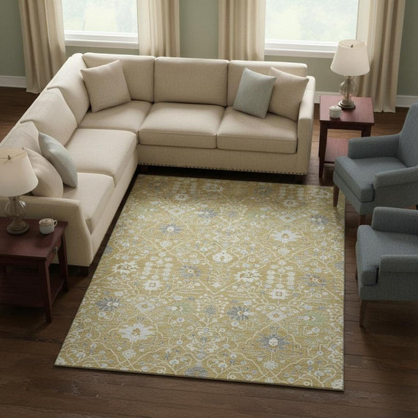 HomeRoots 8' X 10' Stylish Gold Gray Ivory Oriental Area Rug - Washable, Stain Resistant, UV Protected & Durable 679202