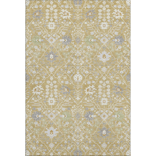 HomeRoots 8' X 10' Stylish Gold Gray Ivory Oriental Area Rug - Washable, Stain Resistant, UV Protected & Durable 679202