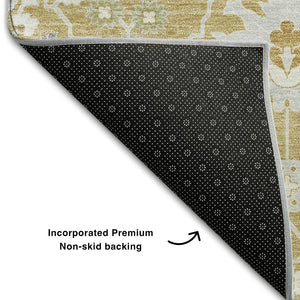 HomeRoots 8' X 10' Stylish Gold Gray Ivory Oriental Area Rug - Washable, Stain Resistant, UV Protected & Durable 679202