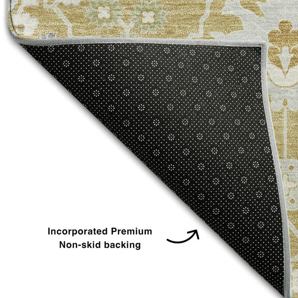 HomeRoots 8' X 10' Stylish Gold Gray Ivory Oriental Area Rug - Washable, Stain Resistant, UV Protected & Durable 679202