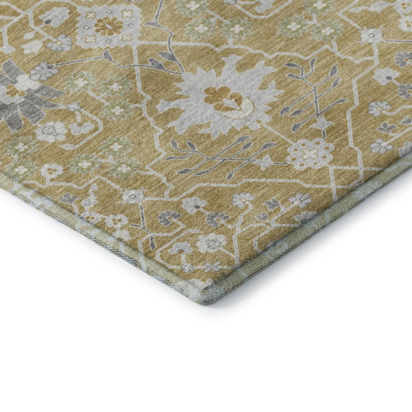 HomeRoots 8' X 10' Stylish Gold Gray Ivory Oriental Area Rug - Washable, Stain Resistant, UV Protected & Durable 679202