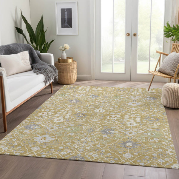 HomeRoots 8' X 10' Stylish Gold Gray Ivory Oriental Area Rug - Washable, Stain Resistant, UV Protected & Durable 679202