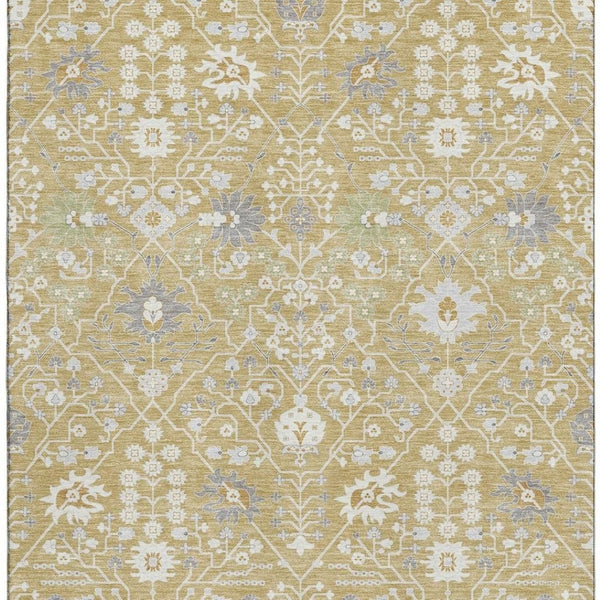 HomeRoots 8' X 10' Stylish Gold Gray Ivory Oriental Area Rug - Washable, Stain Resistant, UV Protected & Durable 679202