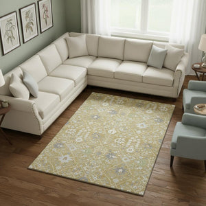HomeRoots 10' X 14' Gold Gray Ivory Oriental Area Rug - Washable, Stain Resistant, UV Protected for Active Homes 679204