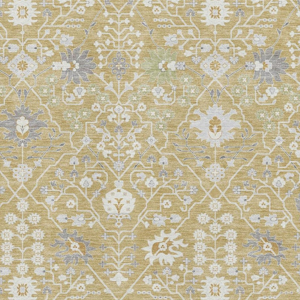 HomeRoots 10' X 14' Gold Gray Ivory Oriental Area Rug - Washable, Stain Resistant, UV Protected for Active Homes 679204