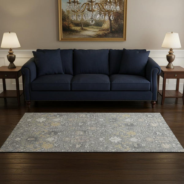 HomeRoots 5' X 8' Gray Ivory Beige Oriental Washable Area Rug - Stylish UV Protected, Durable & Easy-Care Design 679206