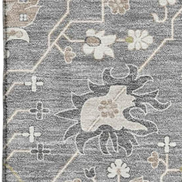 HomeRoots 5' X 8' Gray Ivory Beige Oriental Washable Area Rug - Stylish UV Protected, Durable & Easy-Care Design 679206