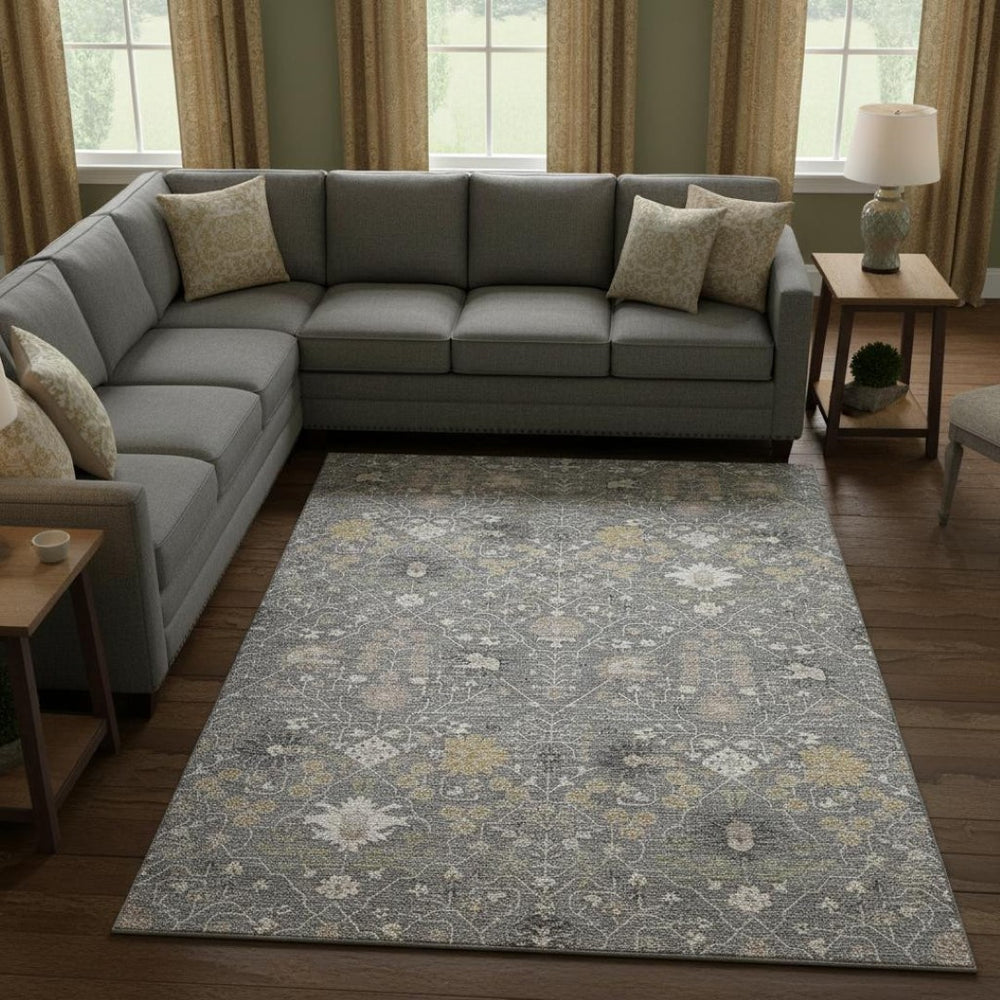 HomeRoots 8' X 10' Gray Ivory and Beige Oriental Washable Area Rug - Stylish, Durable, UV Protected for Homes 679208
