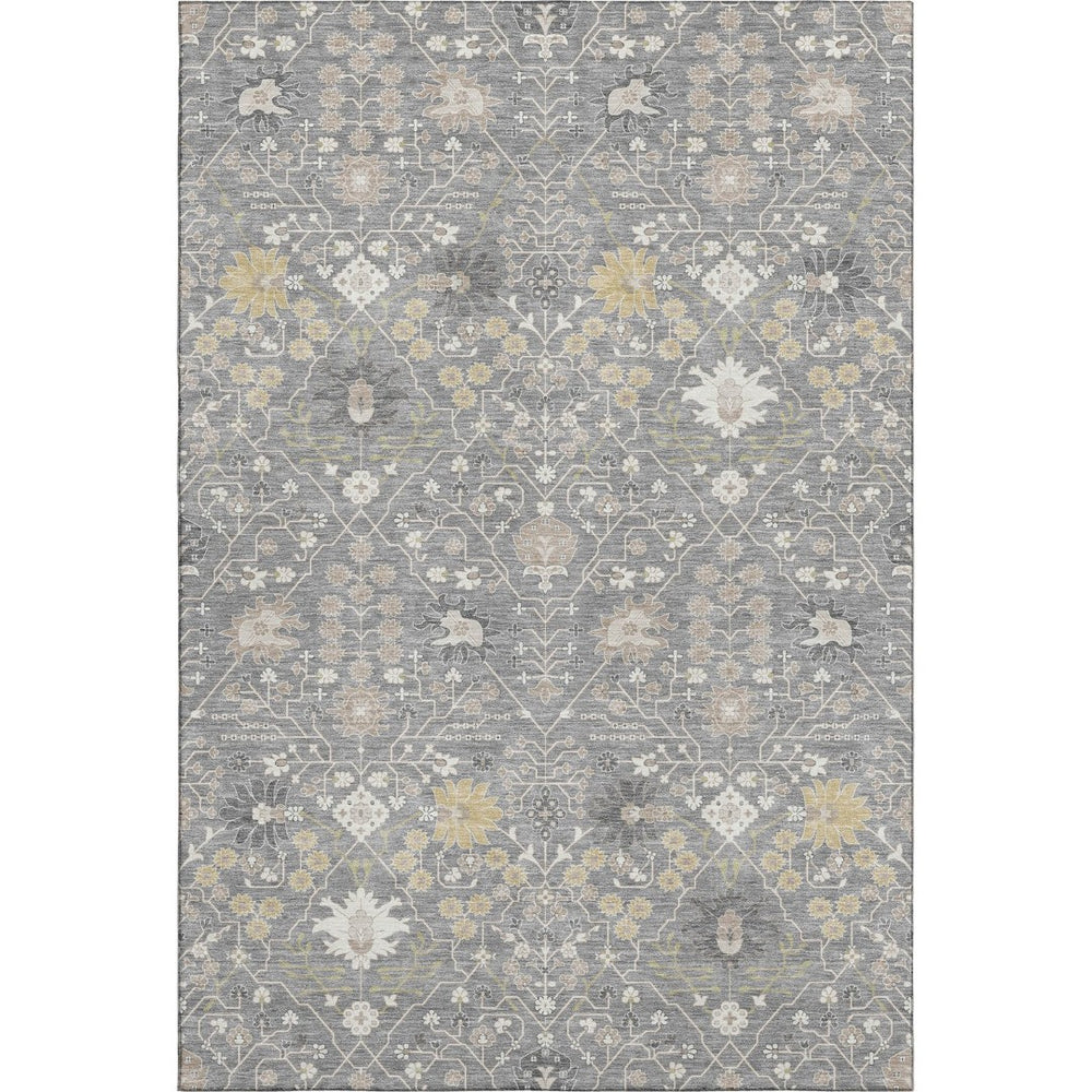 HomeRoots 8' X 10' Gray Ivory and Beige Oriental Washable Area Rug - Stylish, Durable, UV Protected for Homes 679208
