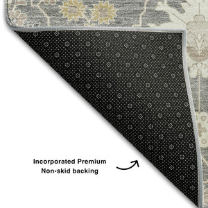 HomeRoots 9' X 12' Gray, Ivory & Beige Oriental Area Rug - Washable, UV-Protected, Stylish & Durable Design 679209