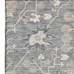 HomeRoots 9' X 12' Gray, Ivory & Beige Oriental Area Rug - Washable, UV-Protected, Stylish & Durable Design 679209