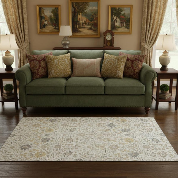 HomeRoots 5' X 8' Ivory Beige and Gray Oriental Washable Area Rug - UV Protected, Stain Resistant, Durable Comfort 679212