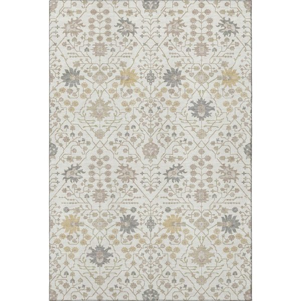 HomeRoots 5' X 8' Ivory Beige and Gray Oriental Washable Area Rug - UV Protected, Stain Resistant, Durable Comfort 679212