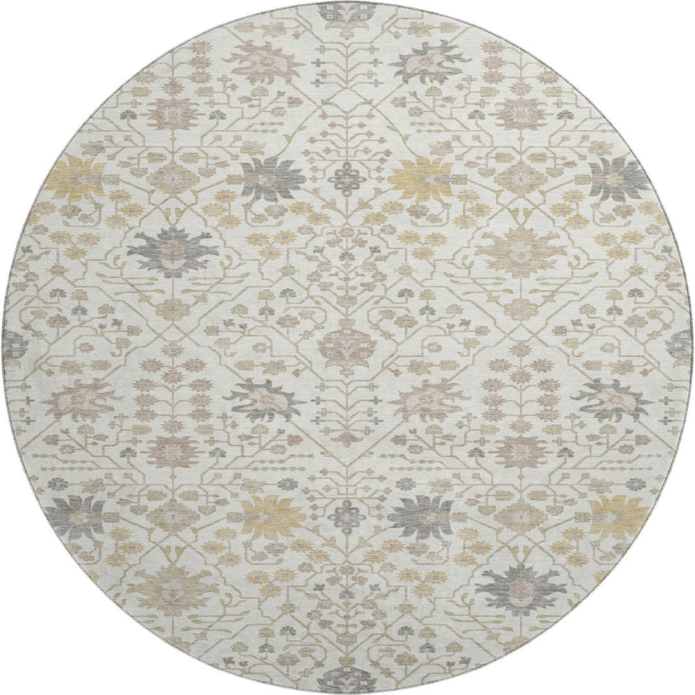 HomeRoots 8' Elegant Washable Round Rug in Ivory, Beige & Gray – Durable, UV-Protected, Ideal for Homes with Kids 679213
