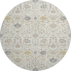 HomeRoots 8' Elegant Washable Round Rug in Ivory, Beige & Gray – Durable, UV-Protected, Ideal for Homes with Kids 679213