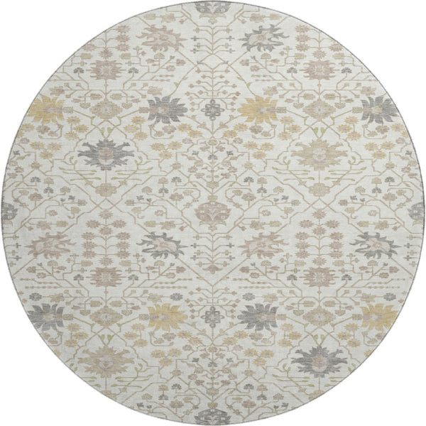 HomeRoots 8' Elegant Washable Round Rug in Ivory, Beige & Gray – Durable, UV-Protected, Ideal for Homes with Kids 679213