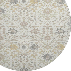 HomeRoots 8' Elegant Washable Round Rug in Ivory, Beige & Gray – Durable, UV-Protected, Ideal for Homes with Kids 679213