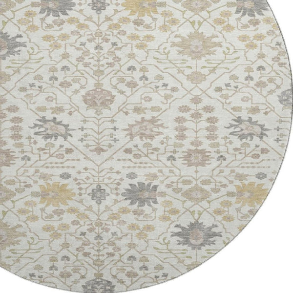 HomeRoots 8' Elegant Washable Round Rug in Ivory, Beige & Gray – Durable, UV-Protected, Ideal for Homes with Kids 679213