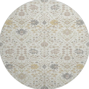 HomeRoots 8' Elegant Washable Round Rug in Ivory, Beige & Gray – Durable, UV-Protected, Ideal for Homes with Kids 679213