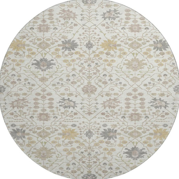 HomeRoots 8' Elegant Washable Round Rug in Ivory, Beige & Gray – Durable, UV-Protected, Ideal for Homes with Kids 679213