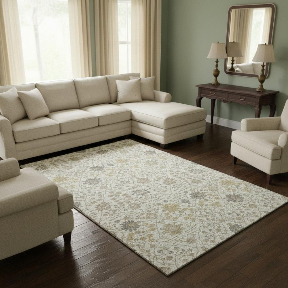 HomeRoots 8' X 10' Ivory Beige & Gray Oriental Washable Area Rug - Durable, Stain Resistant, UV Protected Elegance 679214