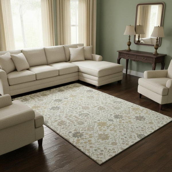 HomeRoots 8' X 10' Ivory Beige & Gray Oriental Washable Area Rug - Durable, Stain Resistant, UV Protected Elegance 679214