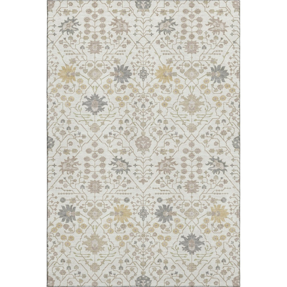 HomeRoots 8' X 10' Ivory Beige & Gray Oriental Washable Area Rug - Durable, Stain Resistant, UV Protected Elegance 679214
