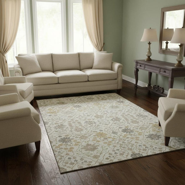 HomeRoots 9' X 12' Ivory Beige & Gray Oriental Area Rug - Washable, Stain-Resistant, UV-Protected Elegance 679215
