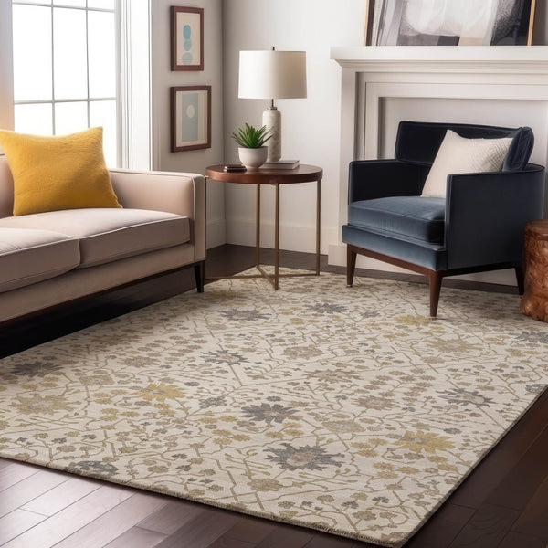 HomeRoots 9' X 12' Ivory Beige & Gray Oriental Area Rug - Washable, Stain-Resistant, UV-Protected Elegance 679215
