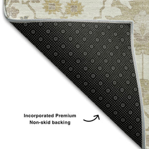 HomeRoots 10' X 14' Elegant Ivory Beige & Gray Oriental Area Rug - Washable, UV Protected for High-Traffic Homes 679216