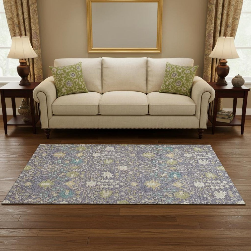 HomeRoots 5' X 8' Elegant Lavender Beige Blue Oriental Washable Area Rug with Stain Resistance & UV Guard 679218