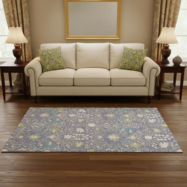 HomeRoots 5' X 8' Elegant Lavender Beige Blue Oriental Washable Area Rug with Stain Resistance & UV Guard 679218