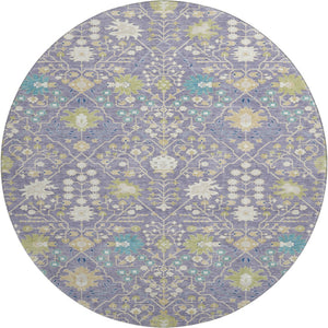 HomeRoots 8' Elegant Washable Round Oriental Rug in Lavender, Beige & Blue - UV Resistant & Stain Proof 679219