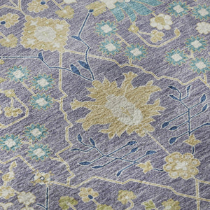 HomeRoots 8' Elegant Washable Round Oriental Rug in Lavender, Beige & Blue - UV Resistant & Stain Proof 679219