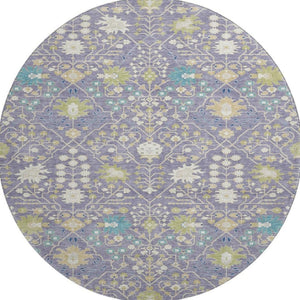 HomeRoots 8' Elegant Washable Round Oriental Rug in Lavender, Beige & Blue - UV Resistant & Stain Proof 679219