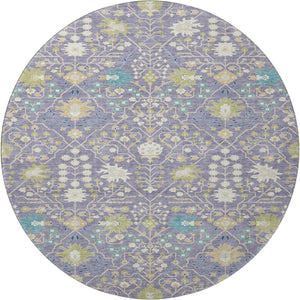 HomeRoots 8' Elegant Washable Round Oriental Rug in Lavender, Beige & Blue - UV Resistant & Stain Proof 679219