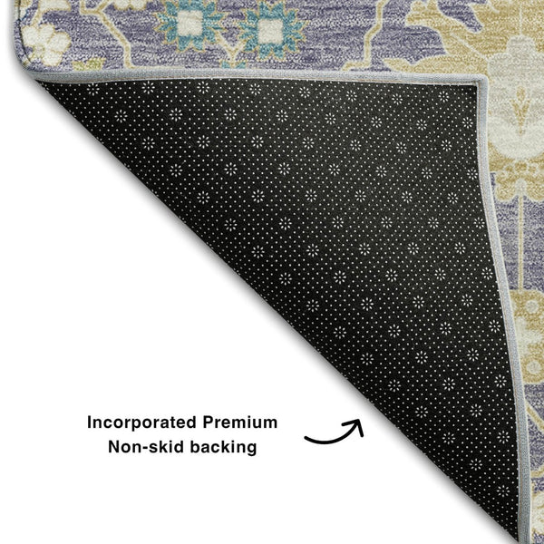 HomeRoots 8' X 10' Elegant Lavender Beige & Blue Oriental Area Rug - Washable, UV Protection & Stain Resistant 679220