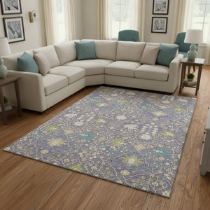 HomeRoots 9' X 12' Elegant Lavender Beige Blue Oriental Area Rug – Washable, Stain-Resistant & UV Protected 679221
