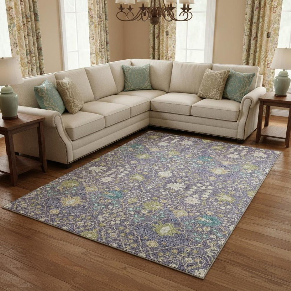 HomeRoots 10' X 14' Elegant Lavender, Beige & Blue Oriental Area Rug – Washable, UV Protected & Stain Resistant! 679222